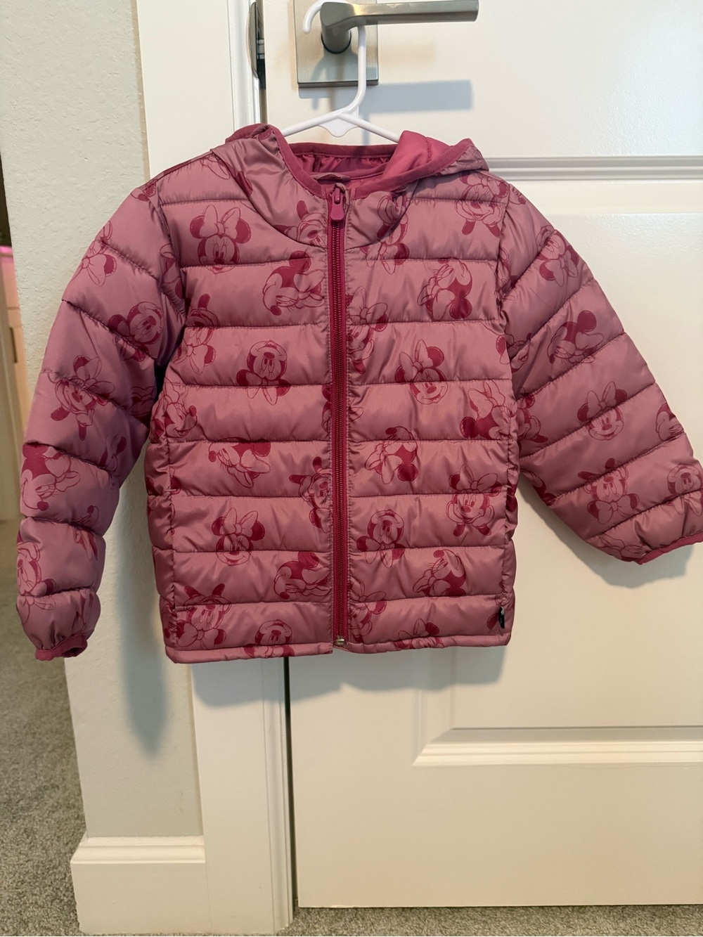 GAP Girls Mauve Pink Minnie Mouse Hooded Puffer Jacket